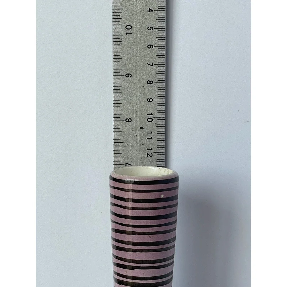 Vintage Mid-Century Pink & Black Striped Art Glass Bud Vase, Tall Bottle Neck